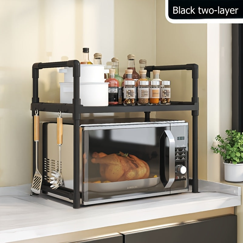 Estante organizador de cocina ajustable de 3 niveles, plástico y metal, para almacenamiento en encimera de horno microondas