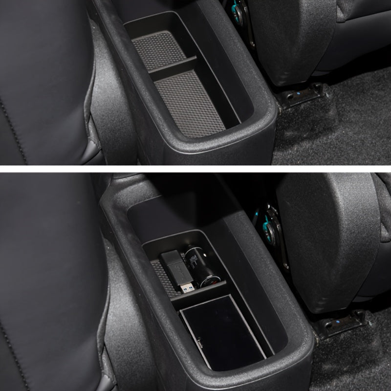 Car Interior Carbon Fiber Texture 2-in-1 Center Console Armrest Storage Box Black