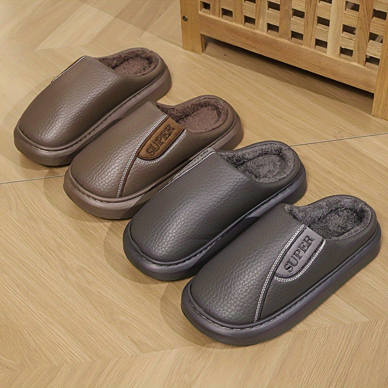 Men's Extra Large Winter Indoor Slippers with Fleece Lining Non-Slip TPR Sole Striped Pattern