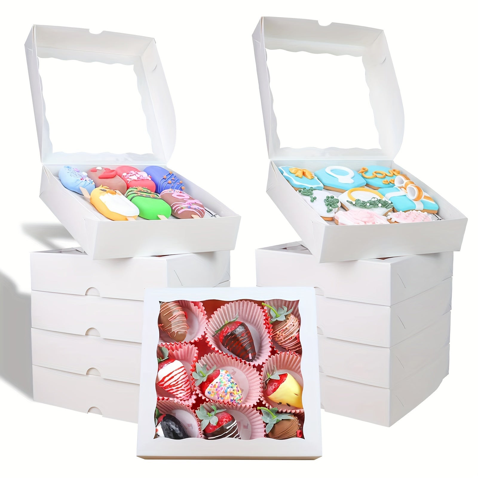 Bakery Boxes with Window Set of 6/15/30, 20.32cm, for Pastries and Snacks