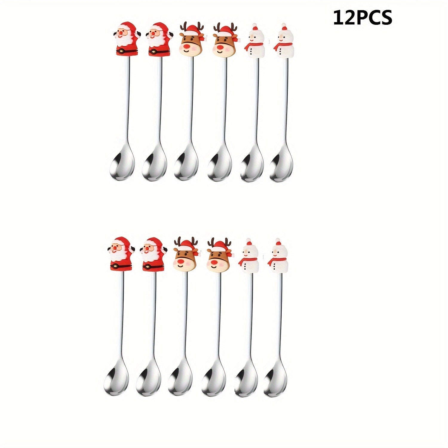 12ta Yilgi mavzudagi zanglamaydigan po'latdan tayyor qahva qoshiqchalari to'plami, qo'ziqorin dizayni bilan