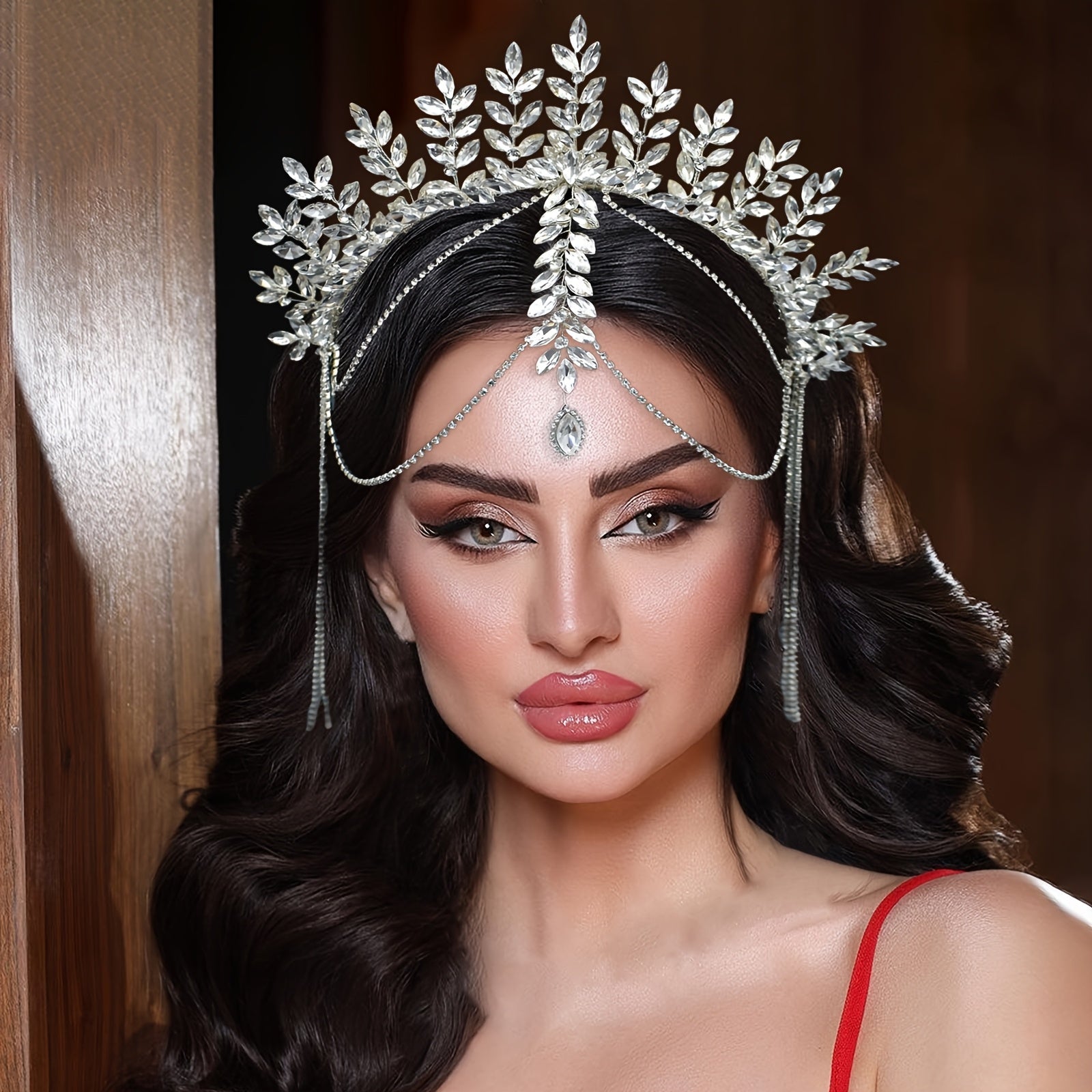 Elegant Bridal Tiara with Jewel Accents and Tassel Hairband for Wedding and Bridesmaids