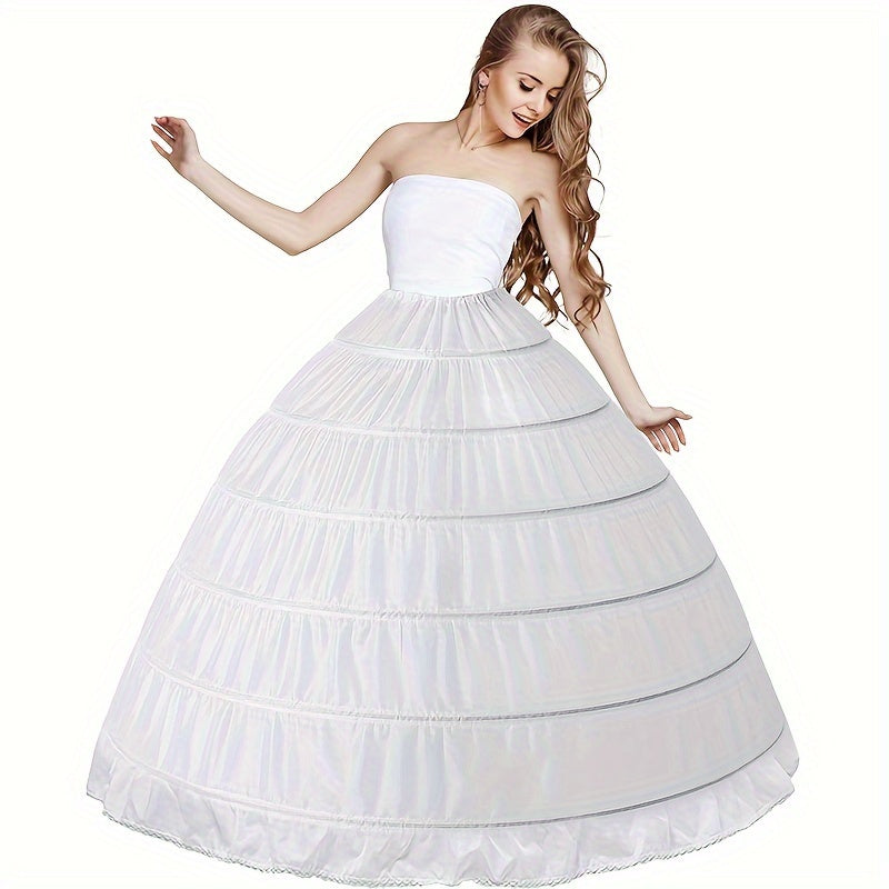 6-Hoop Romantic Wedding Dress Petticoat Polyester for Bridal and Banquet Gowns Size 2-18