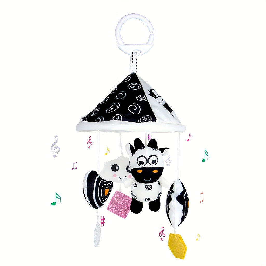 Baby Toy Car Hanging from Stroller with Black and White Animal Wind Chimes and Umbrella Bed Bell