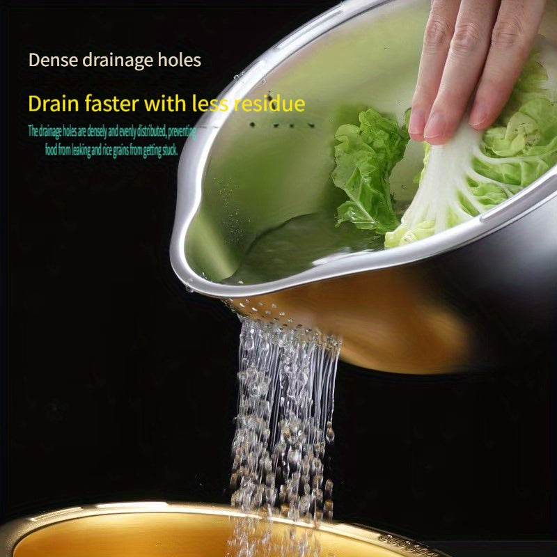 Stainless Steel Kitchen Colander and Washing Bowl for Rinsing Fruits and Vegetables
