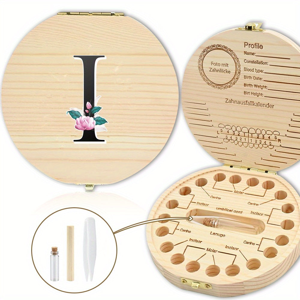 Bolalarining yoʻqolgan sut tishlari uchun yogʻochdan yasalgan saqlash qutisi, 20 tishgacha saqlash joyi bilan. Oq marmar harf naqshli dizayn. Ajoyib sovgʻa gʻoyasi.