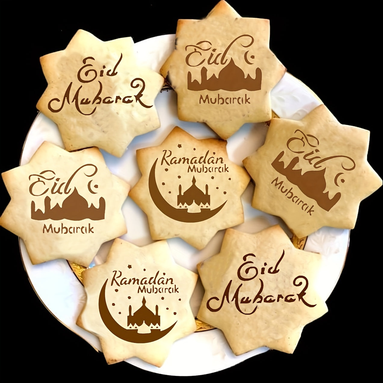 Set of 3 Eid Mubarak Cake Decorating Stencils Food Safe Arabic Calligraphy Islamic Architecture Designs for Cookies and Pastries
