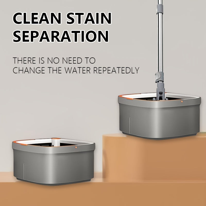 "Kvadratli aylanuvchi mopa va chelak to'plami, iflos va toza suv uchun o'z-o'zini ajratish tizimi, yog'och, plitka va marmar pollari uchun o'z-o'zini siqish 360° aylanuvchi mop-boshi - 2 ta padni o'z ichiga oladi"