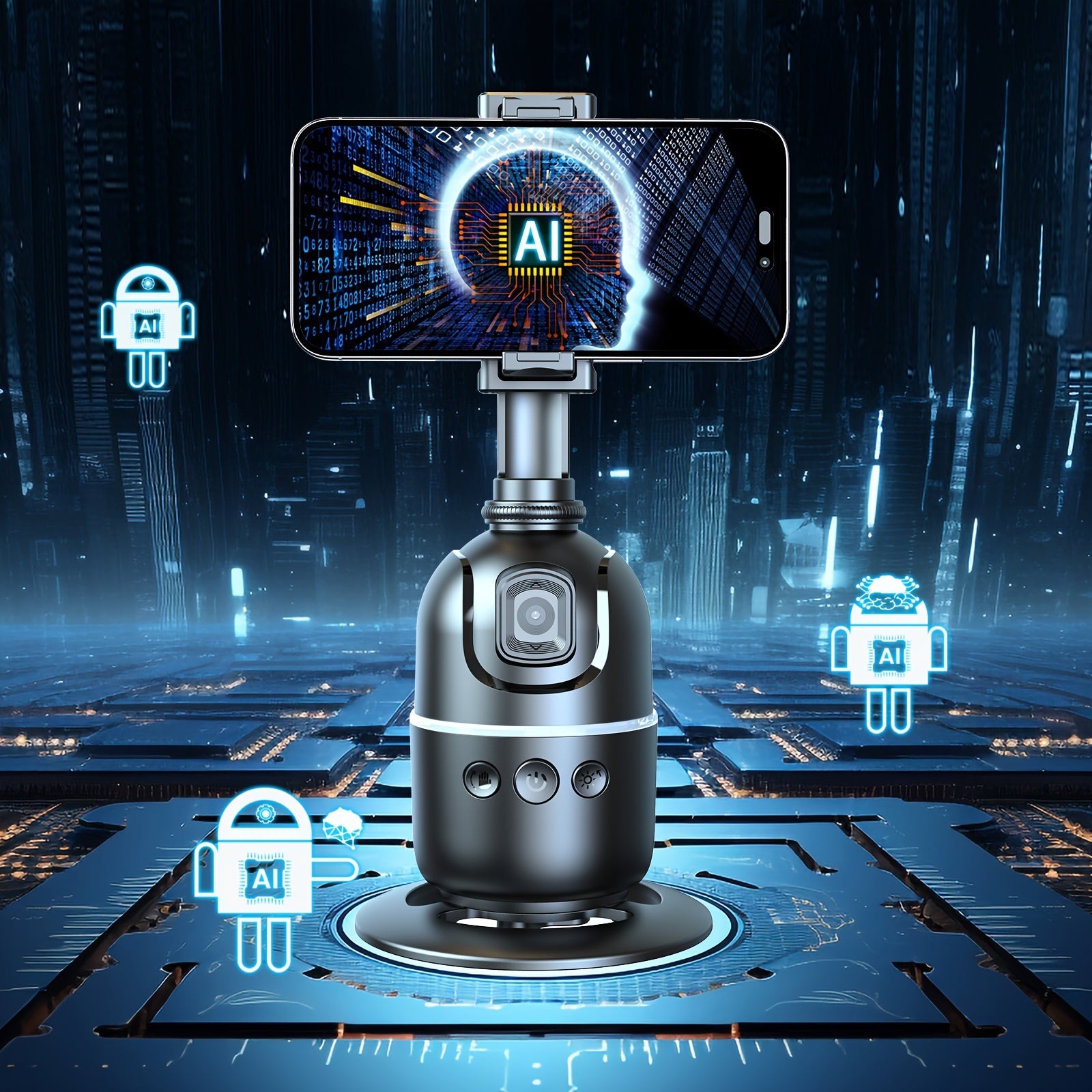 Тренога для отслеживания лица с ИИ, монопод для селфи с вращением на 360°, стабилизацией, USB-перезаряжаемый, вертикальный держатель для смартфона