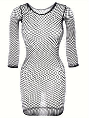 Women's Long Sleeve Lingerie Dress with Transparent Mesh Details