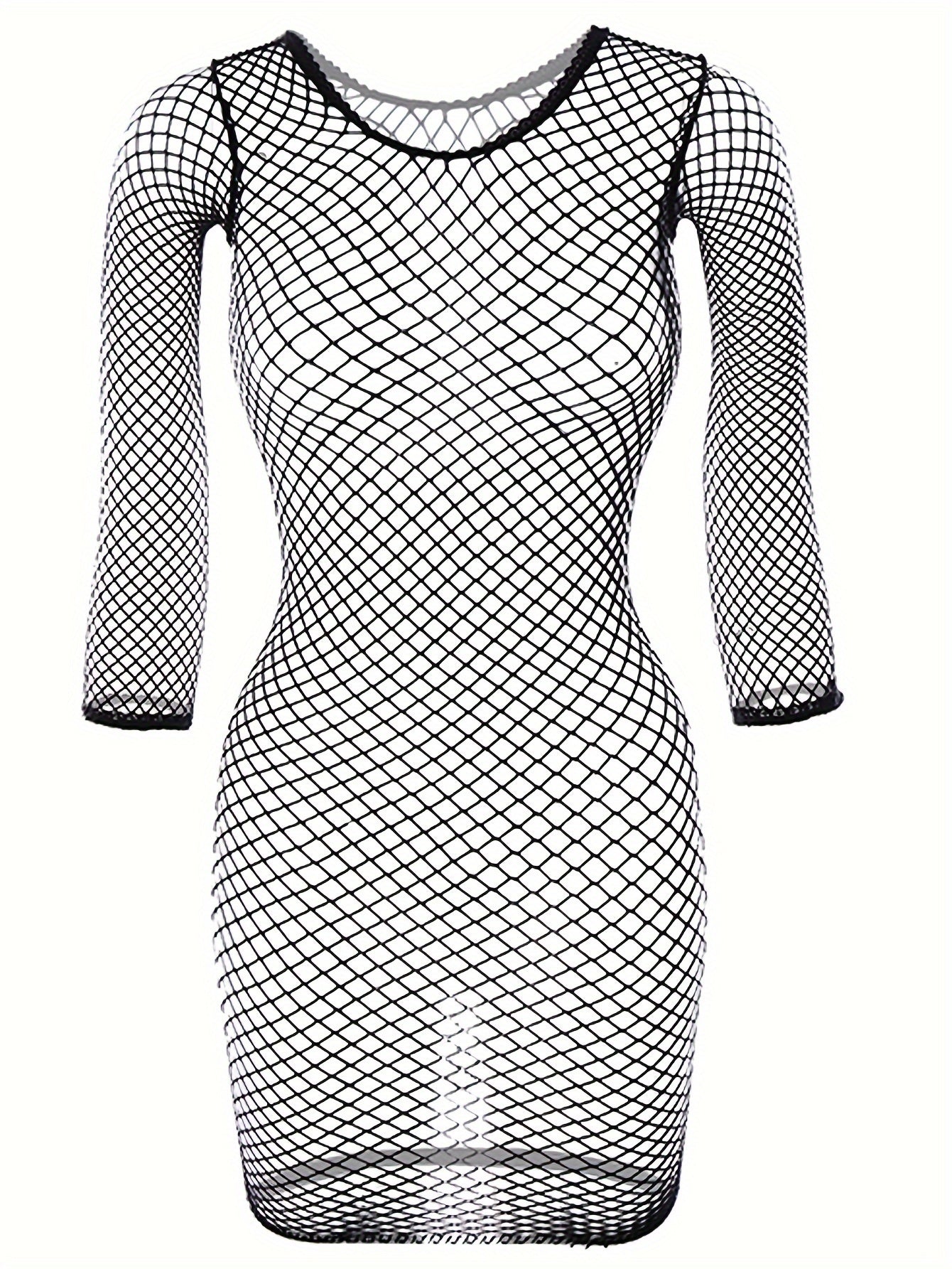 Women's Long Sleeve Lingerie Dress with Transparent Mesh Details