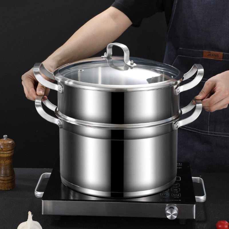 Stainless Steel Double Boiler Pot 10 Inch Non-Stick Bottom Clear Lid Kitchen Use