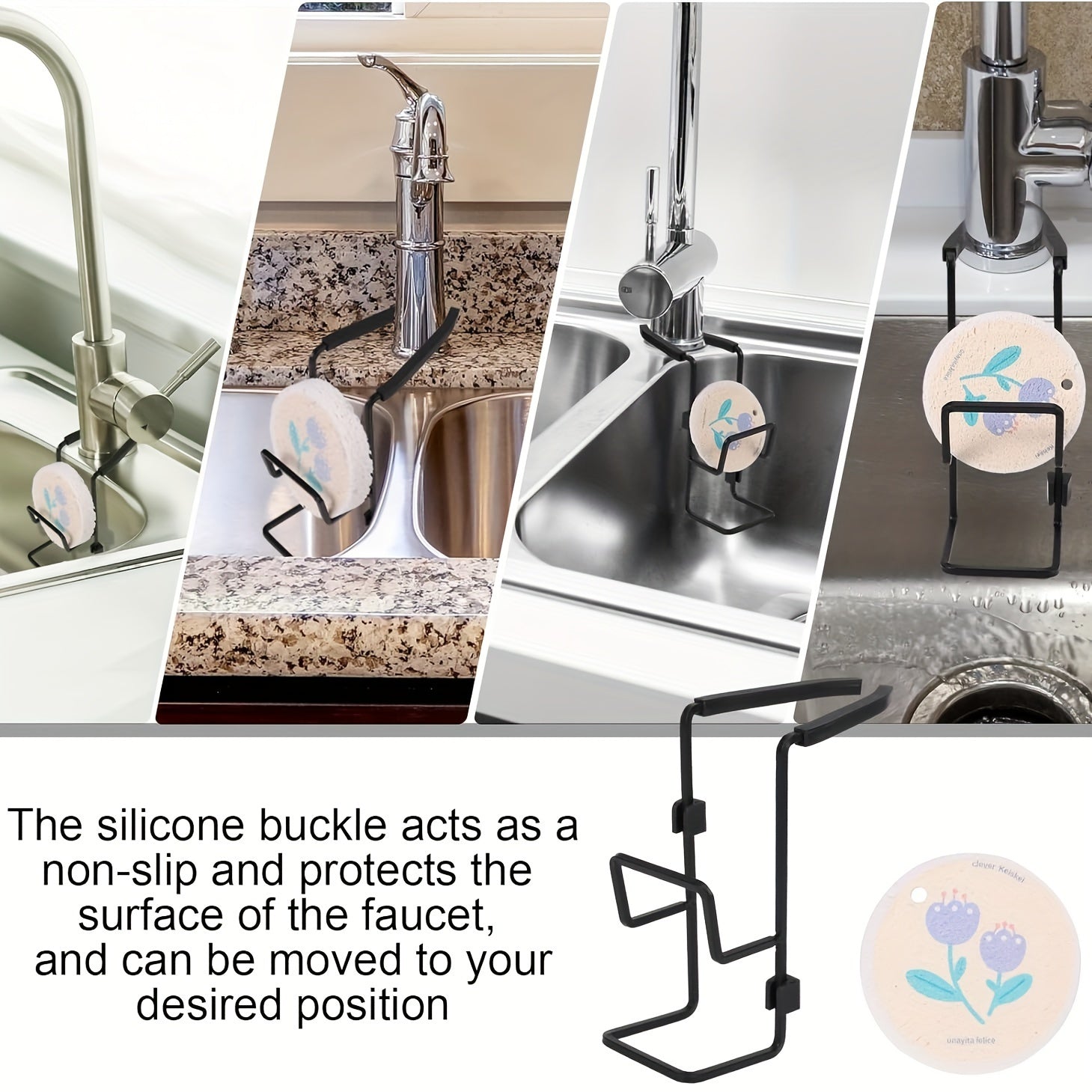 2-qavatli temir kran uchun osma tokchali kosmik tejovchi oshxona yuvinish joyi, drenaj, gubka bilan artish, chirishga qarshi qora va oq bo'yoqli, gubka, sovun va aksessuarlar uchun.