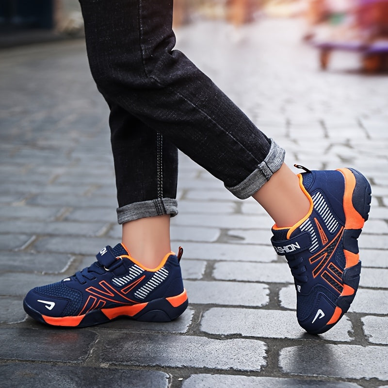 Kids' Striped Casual Sneakers with Hook-and-Loop Fastener Breathable Non-Slip All-Season