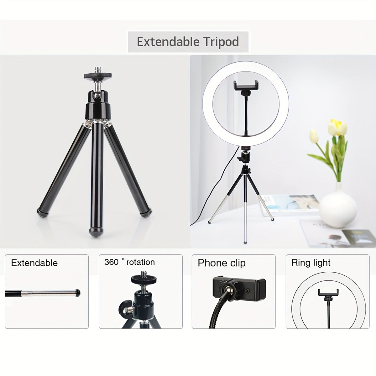 25.4cm Ring Light with Tripod Stand and Phone Holder for Photography and Live Streaming