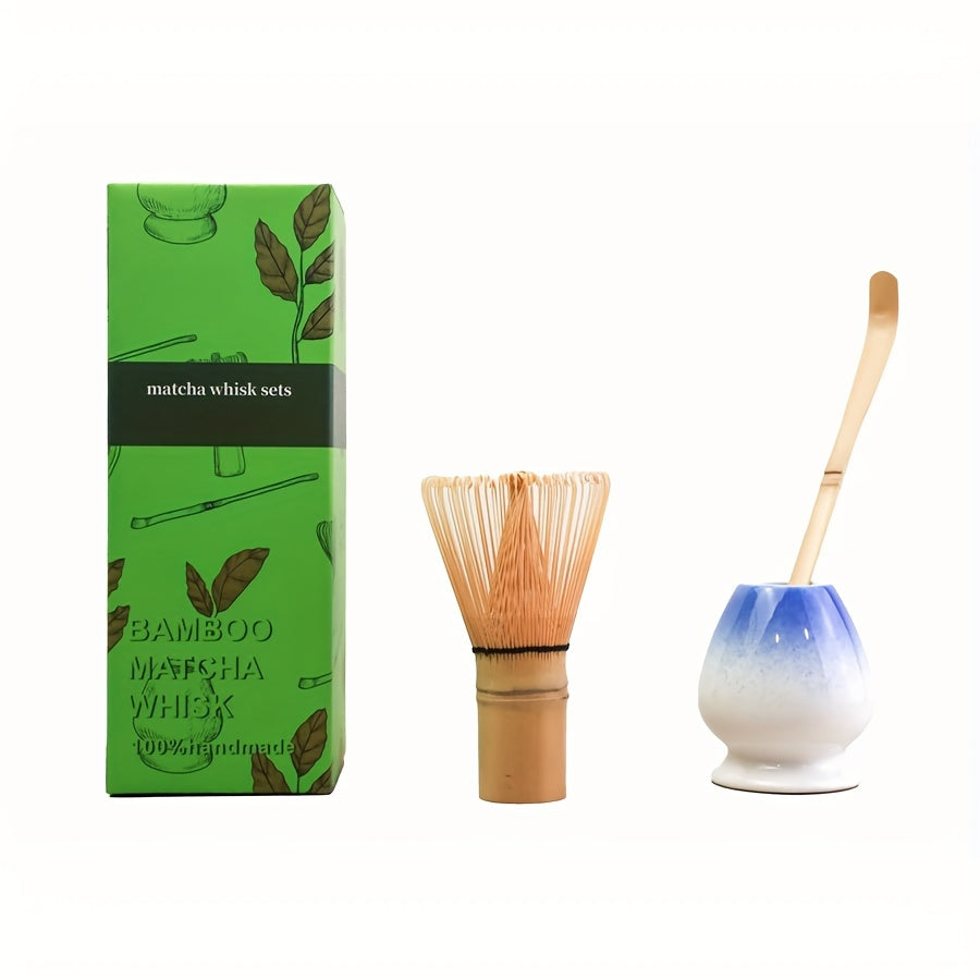 Juego de té Matcha japonés con batidor de bambú, vertedor de cerámica y cucharón
