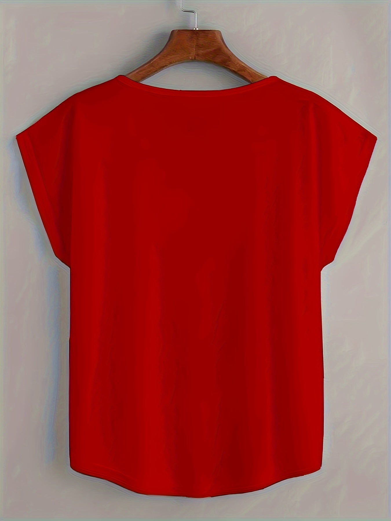 Plus Size V-Neck Batwing Sleeve T-Shirt for Women Polyester Solid Color All Season