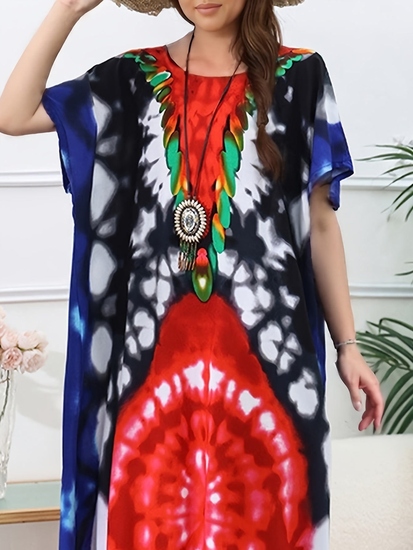 Plus o'lcham ayollar uchun bohemiy plyaj kiyimlari, yengli yengil bej rangli qisqa kofta