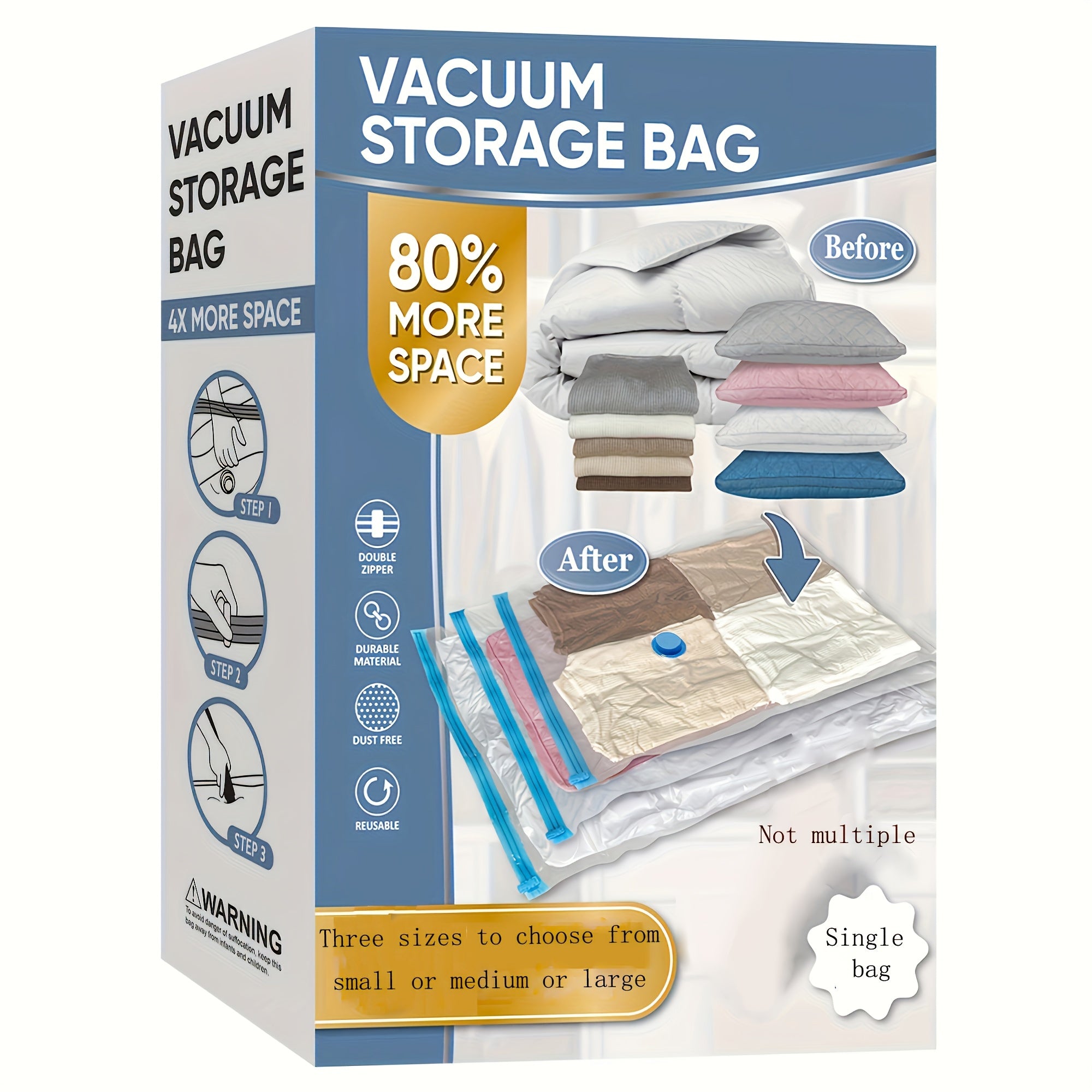 Vacuum Storage Bag for Clothes and Quilts Rectangular Compression Bag Space Saving with Zipper