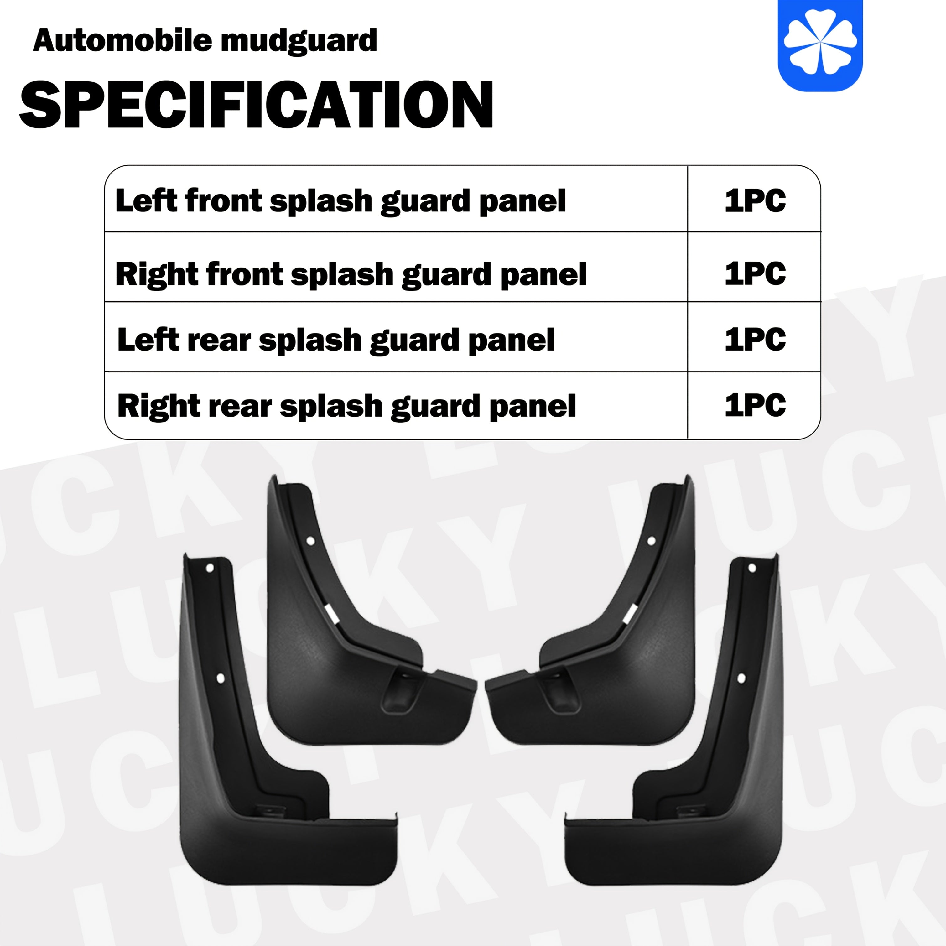 Front Rear Black Mud Flap Set for SUV 4 Pieces with Hardware