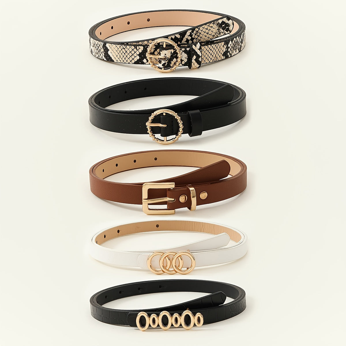 Women's Denim Skirt with Chain Buckle and Thin Belt Five-Pack for Daily Wear