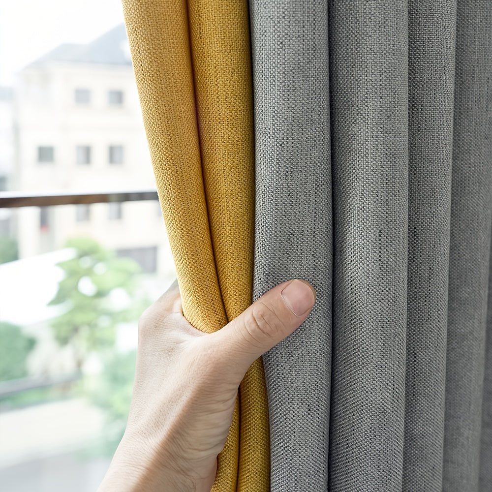 Gray and Yellow Fabric Patchwork Curtains Light-Blocking Machine Washable Cordless for Bedroom Living Room