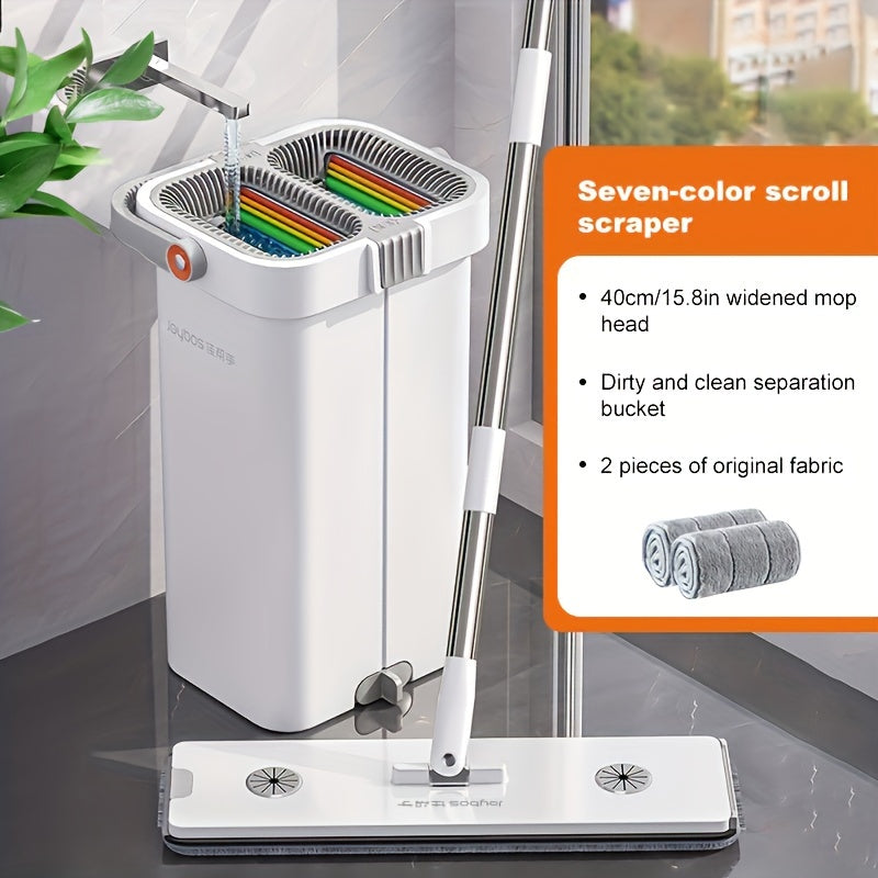 7-Color Flat Mop va Kova to'plami, 2 ta pad bilan, ho'l va quruq polni tozalash uchun