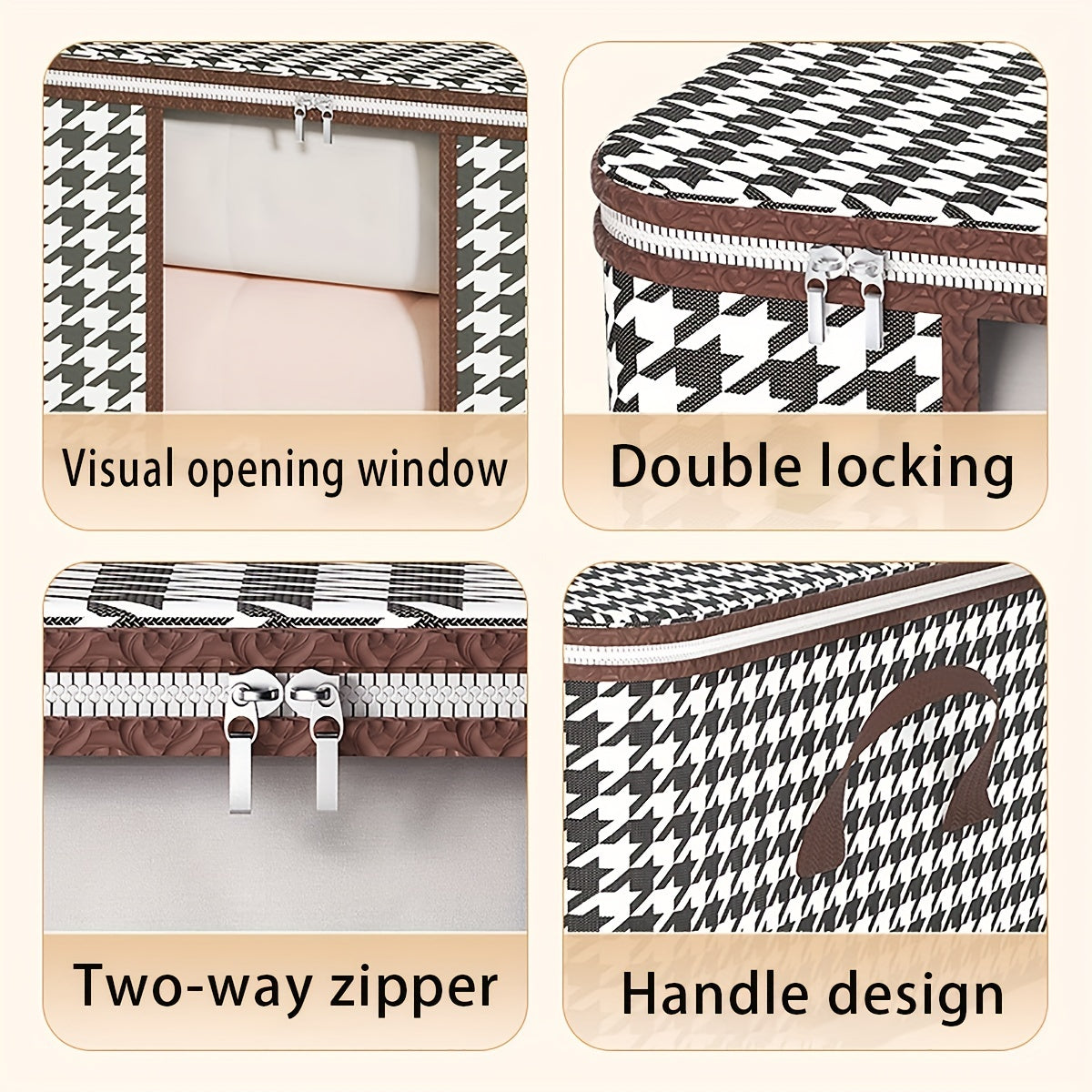 Houndstooth Pattern Clothes Storage Bag with Transparent Window Non-Woven Foldable Dustproof Organizer