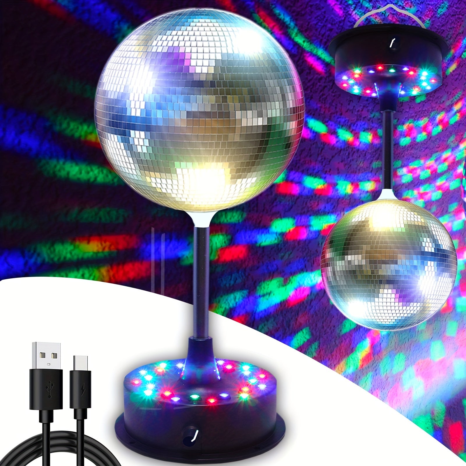 Disco Ball Light 6 Inch RGB LED with Adjustable Rotation for Parties and Home