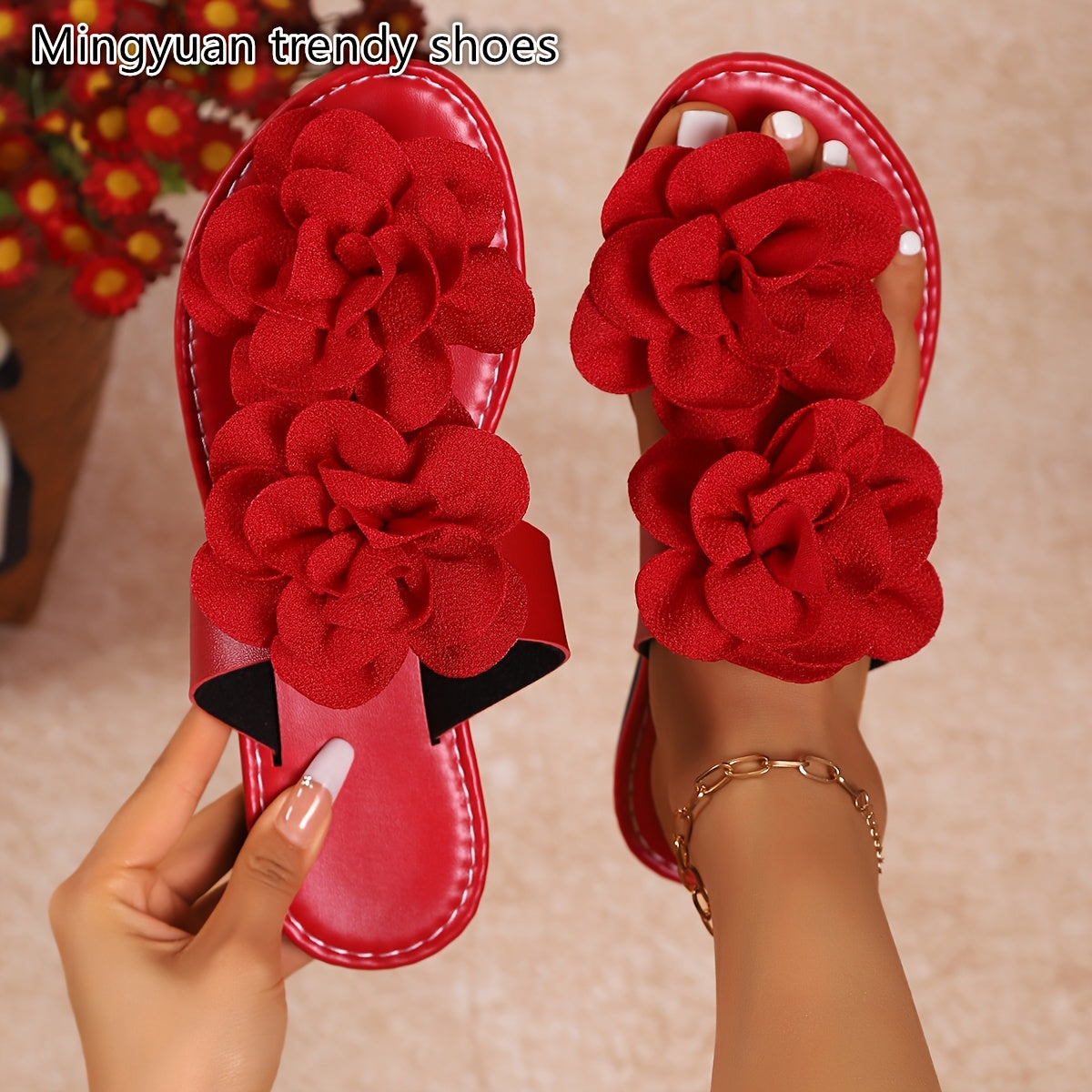 Women’s Floral Flat Slippers Non-Slip Summer Beach Shoes for Casual and Outings