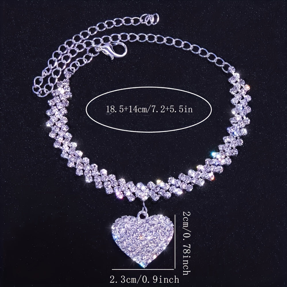 Elegant Water Drill Heart Jewelry Set with Claw Chain Bracelet and Anklet