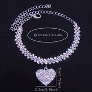 Elegant Water Drill Heart Jewelry Set with Claw Chain Bracelet and Anklet