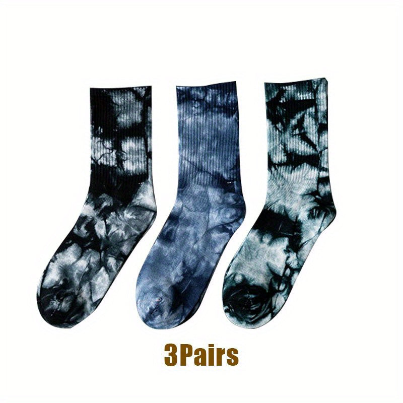 Men's Tie Dye Socks Set of 3 Trendy Street Skateboarding Hip-Hop Style Cotton Blend