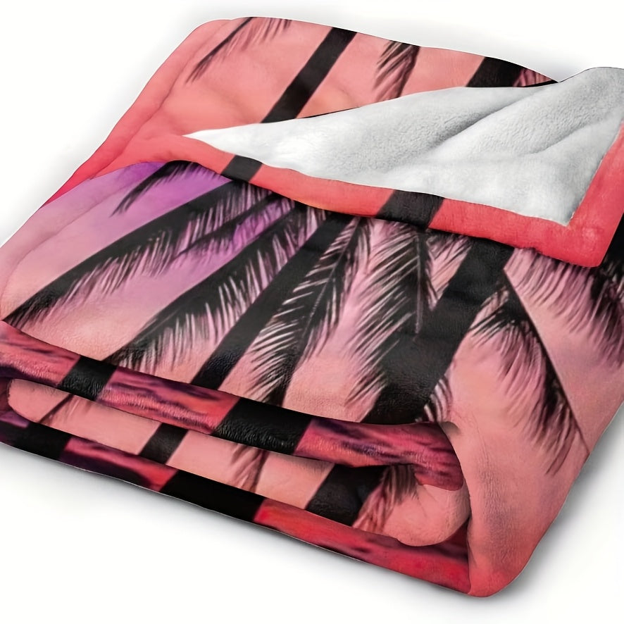 Luxurious Flannel Fleece Blanket Sunset Beach Palm Tree Design All-Season Throw for Home Travel Camping