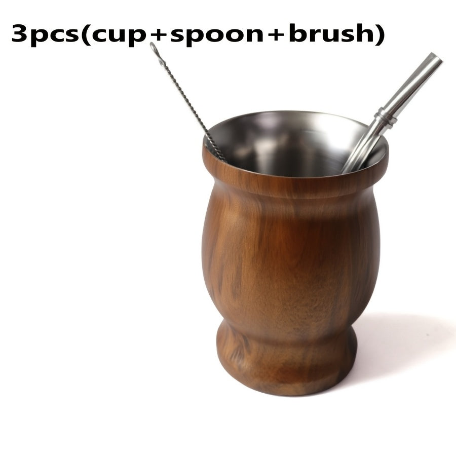 Set of 3 Stainless Steel Double-Walled Yerba Mate Cups with Straws 8oz Pink Marble