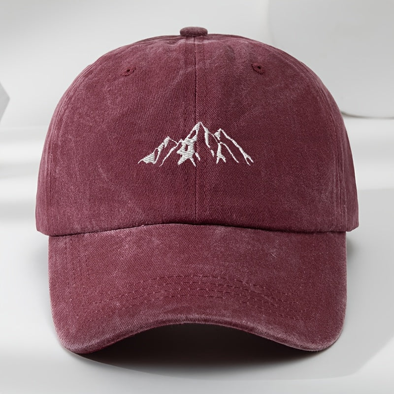 Unisex Polyester Baseball Cap with Embroidered Mountain Peak Adjustable Breathable Outdoor Hat