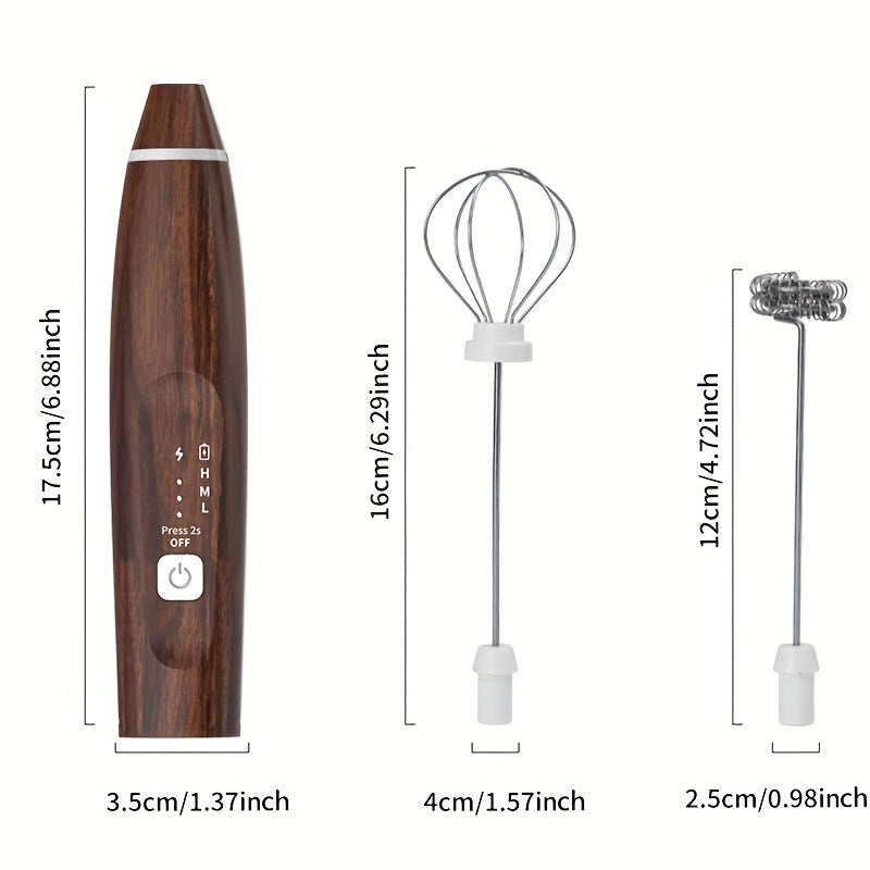 Electric Milk Frother Handheld with 3-Speed Adjustable USB Rechargeable and Stainless Steel Whisks