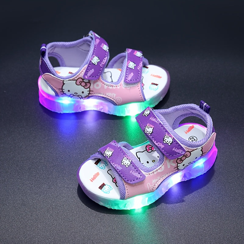 Girls Summer Glow-in-the-Dark Cartoon Sandals with Adjustable Straps Rubber Sole