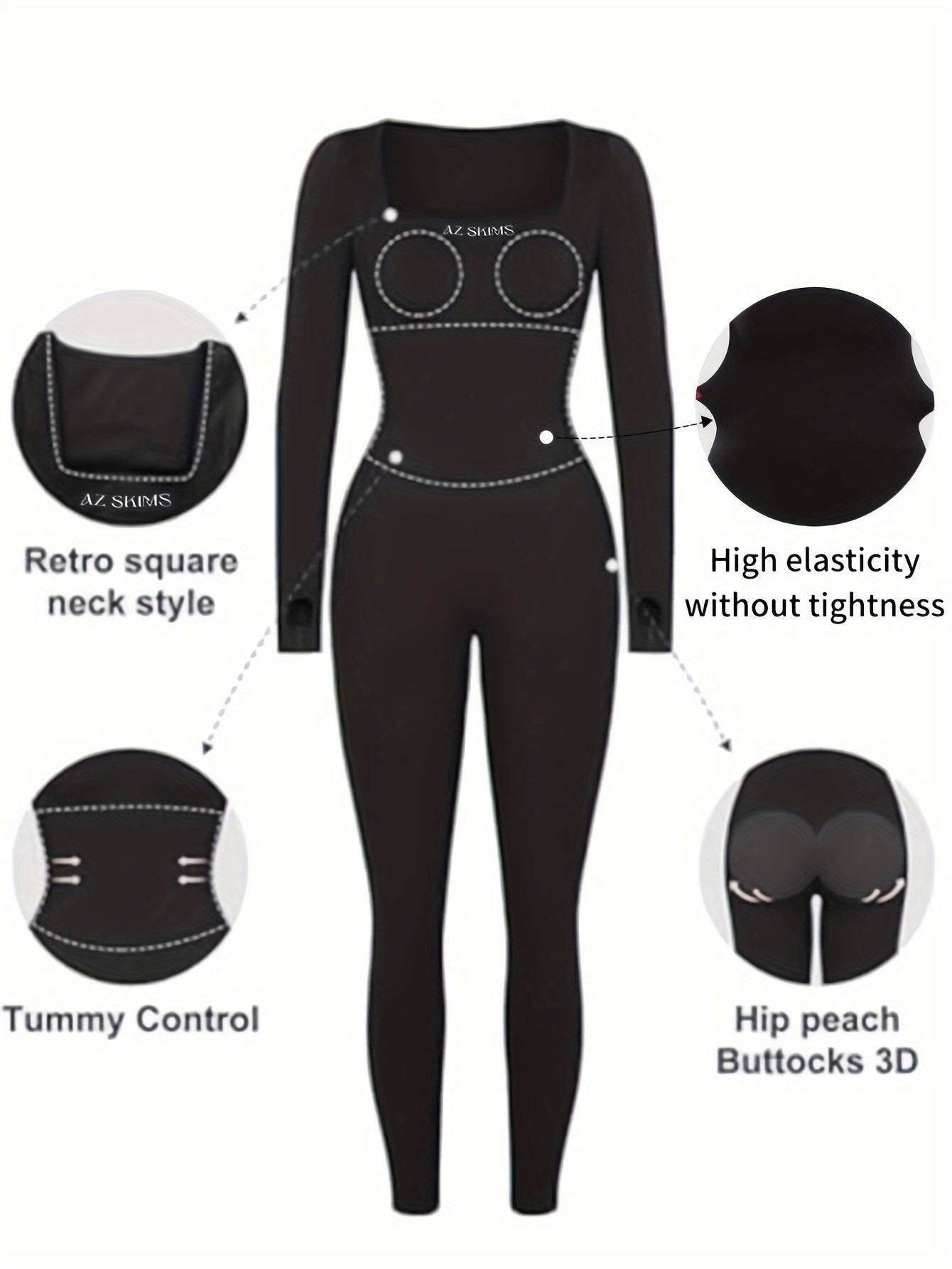 Women's Seamless High-Stretch Yoga Jumpsuit Black Long Sleeve Breathable