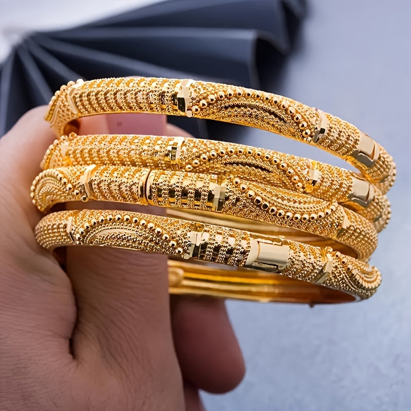 Women's Open Bangle Bracelets 24K Gold Plated Ethnic Style for Weddings and Celebrations