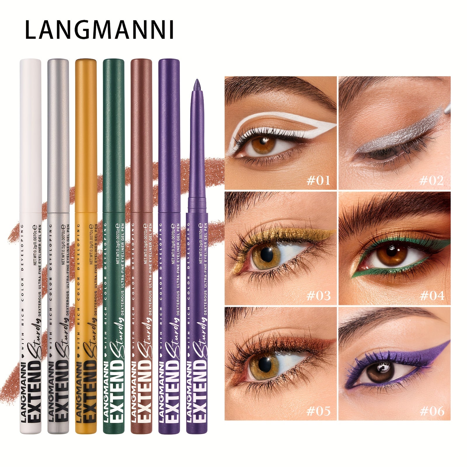 Women Eyeliner Gel Pen 12 Colors Long-Lasting Waterproof Smudge-Proof Brown