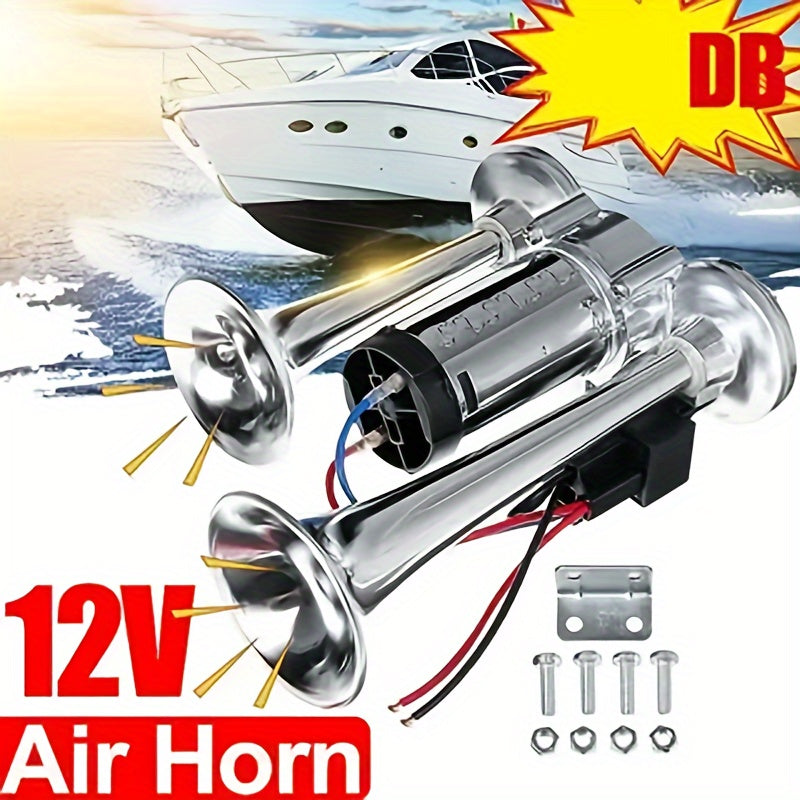 Universal Electric Dual Air Horn Kit for Vehicles, Loud, 12/24V