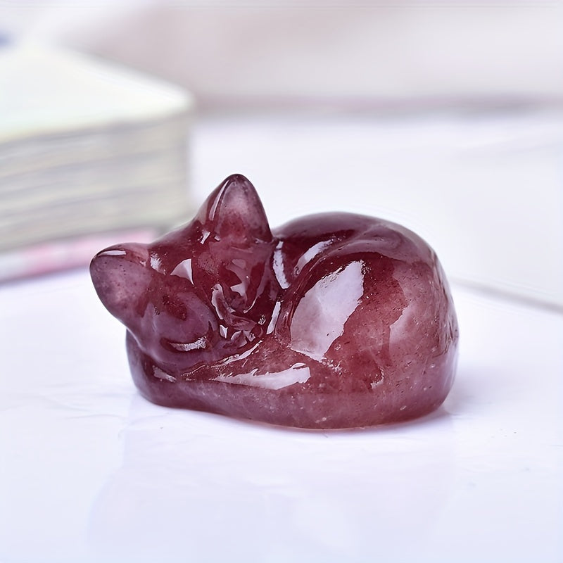 Cristal tallado de una gata durmiendo, espécimen mineral, decoración para el hogar, regalo