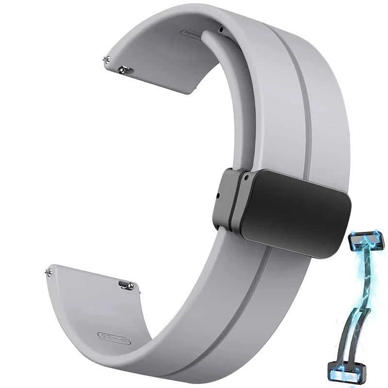 Black Silicone Sport Watch Band for 20-22mm Smartwatches with Magnetic Buckle