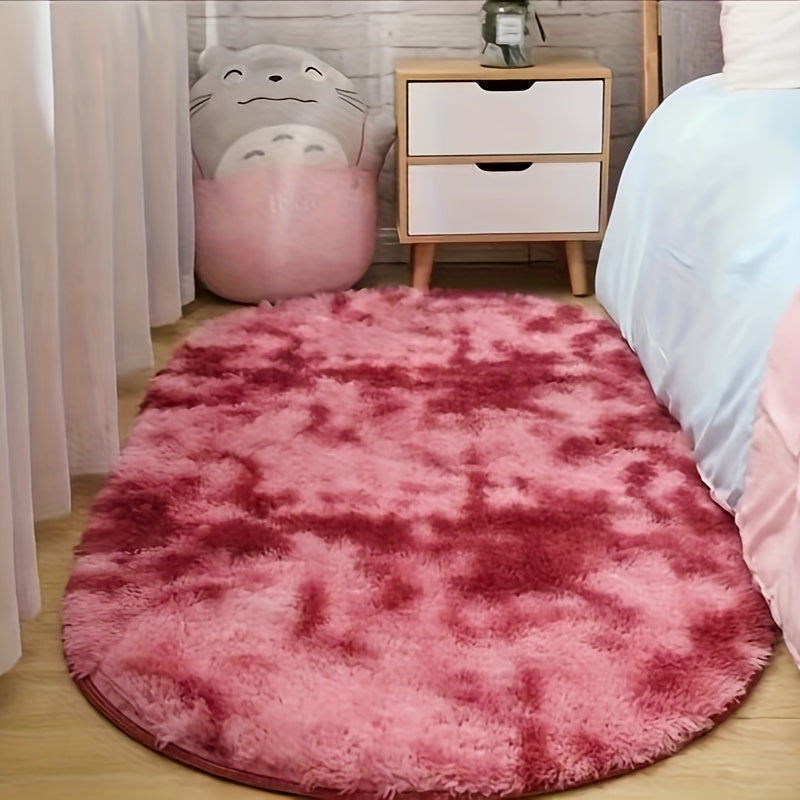 Oval Plush Area Rug for Bedroom and Living Room, Machine Washable