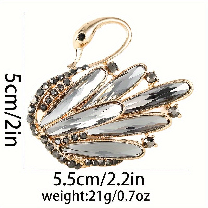 Animal Pin with Crystal Swan and Feather Design for Dresses and Coats