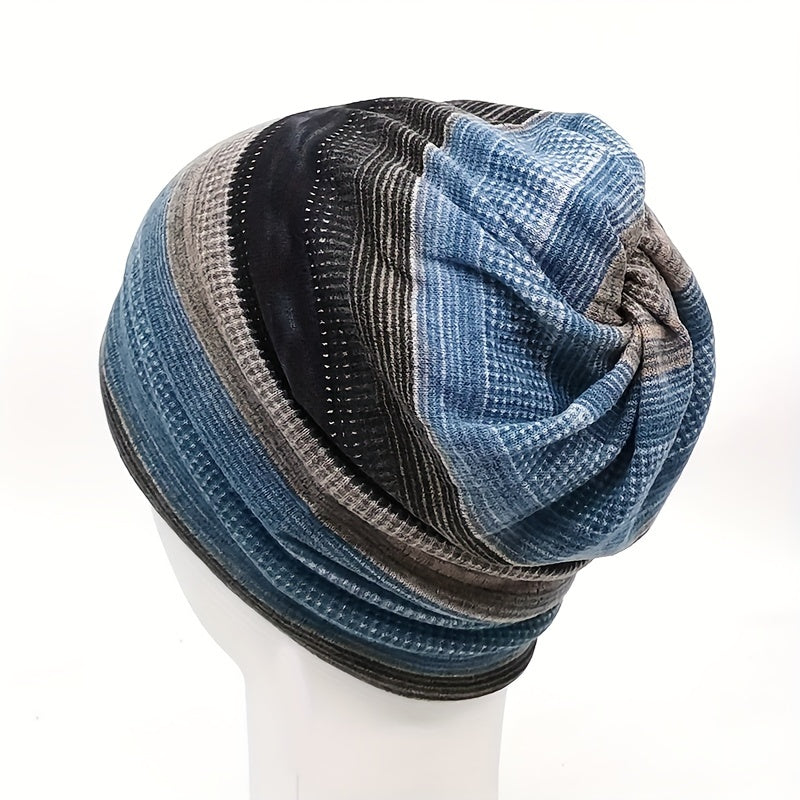 Unisex 2-in-1 Striped Beanie and Scarf Set Warm Winter Accessories