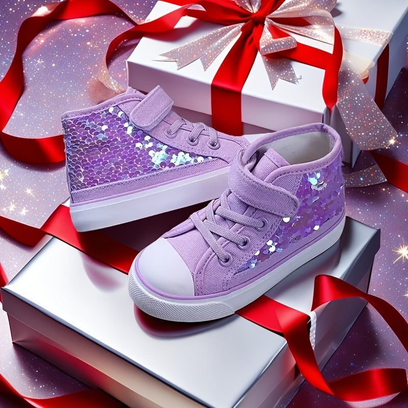 Girls High Top Canvas Shoes Sequin Decoration Casual Sneakers for Indoor Outdoor Performance