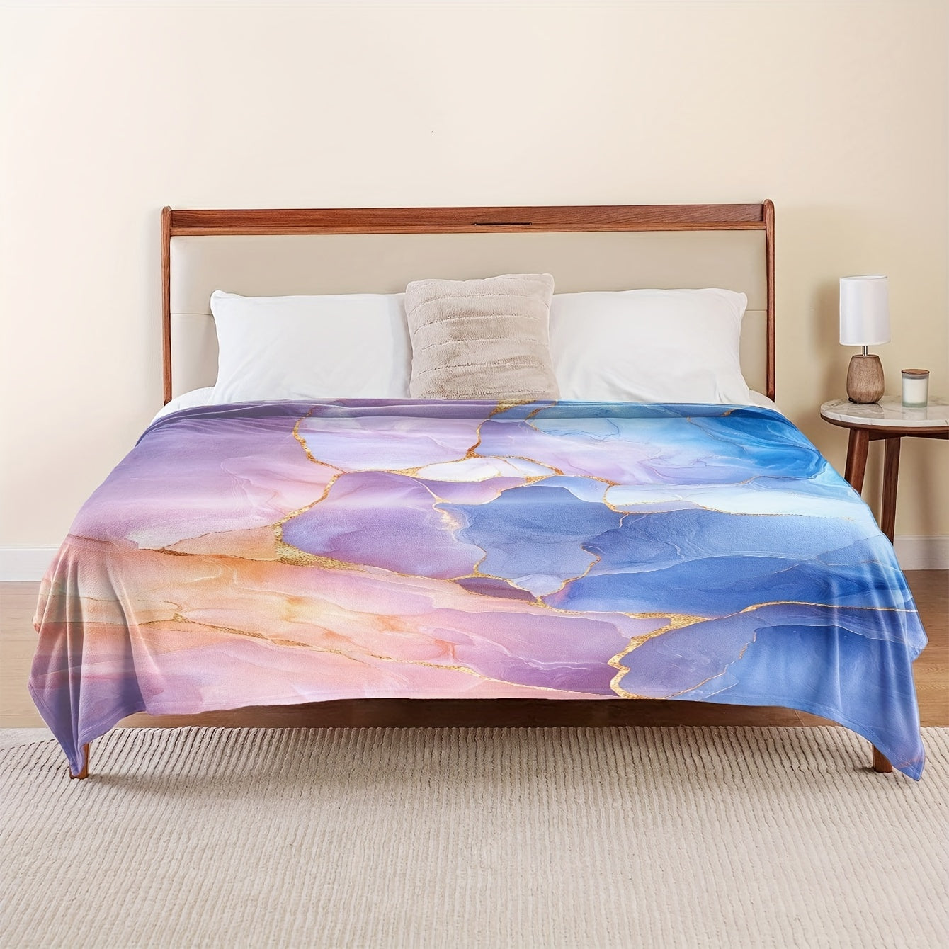 Flannel Blanket Digital Print Marble Pattern Lightweight Polyester for Home Use