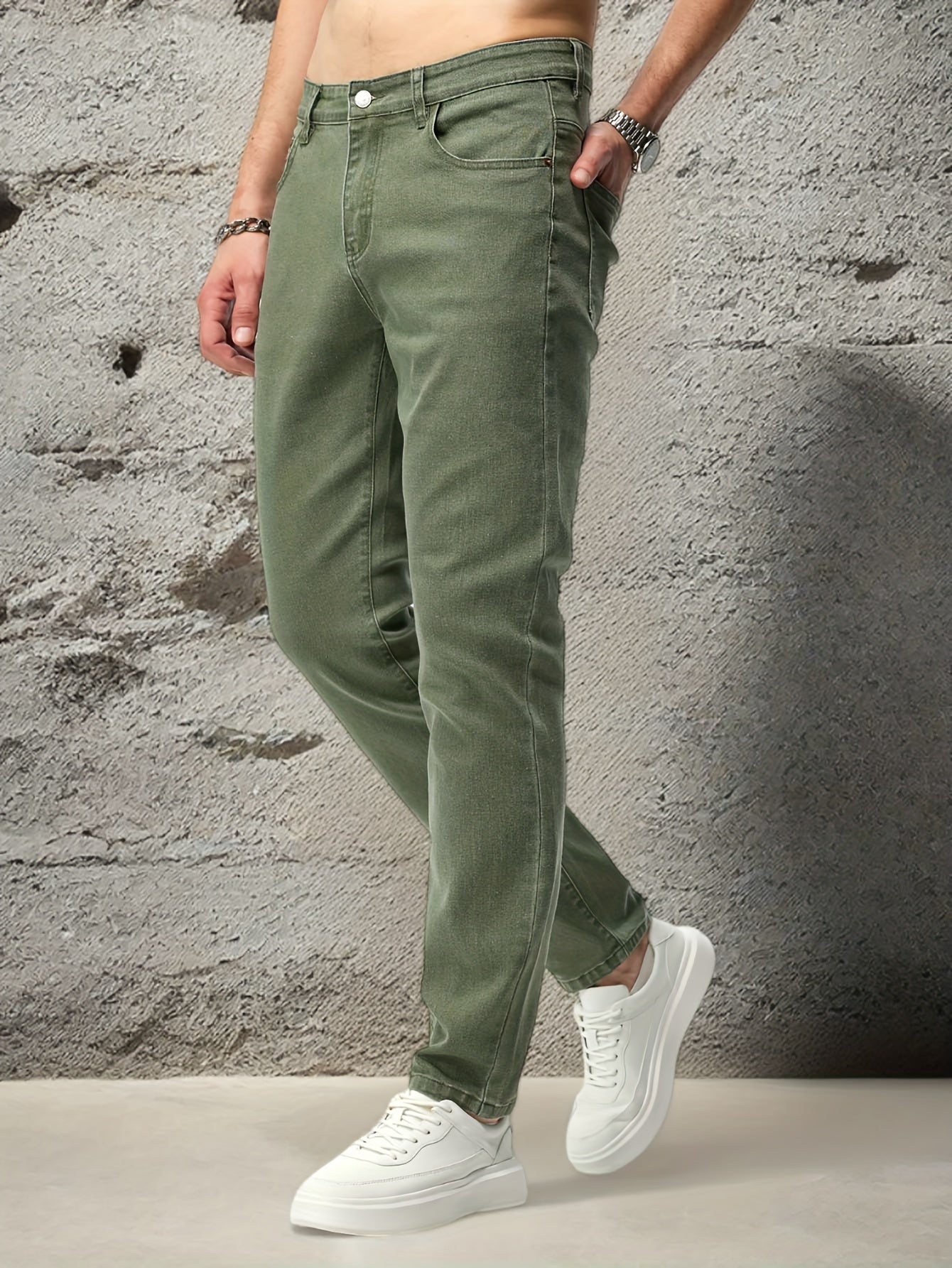 Men's Slim Fit Denim Jeans Solid Color Casual Stretch Woven All-Season